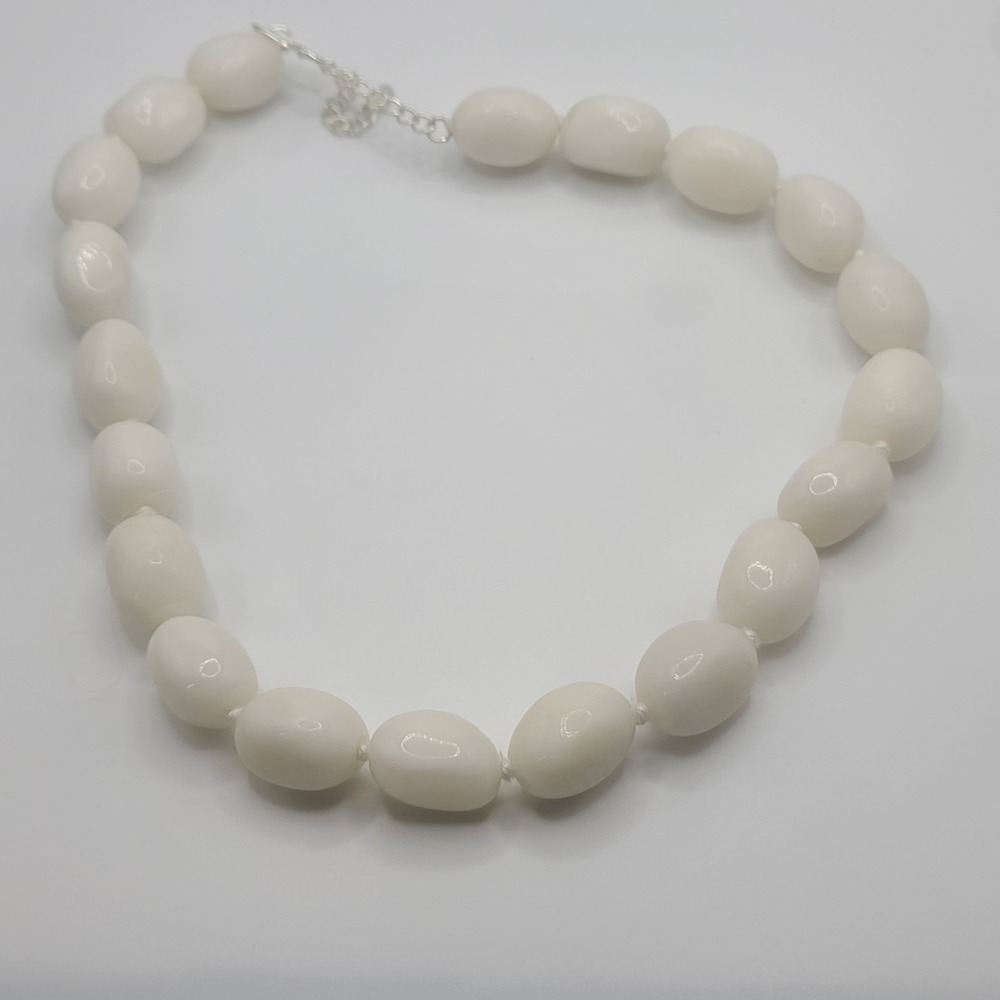 White Stone Necklace Chunky Signed GSJ QVC‎ 16"